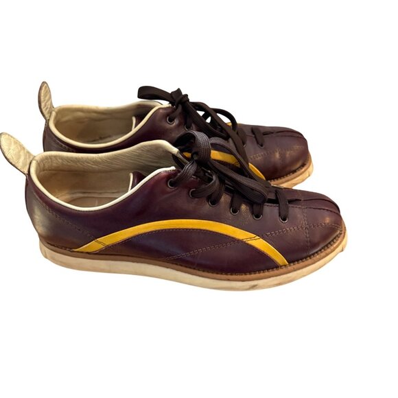 Dooney & Bourke Shoes - Vintage Dooney & Bourke Nicolle Size 7 Brown Yellow Stripe Leather Bowling Shoes
